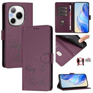 For Honor Power 5G Smile Embossing RFID Leather Phone Case(Violet)