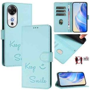 For Honor Play 60 5G Smile Embossing RFID Leather Phone Case(Mint Green)