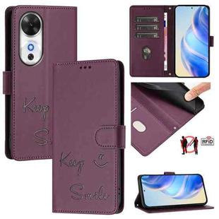 For Honor Play 60 5G Smile Embossing RFID Leather Phone Case(Violet)