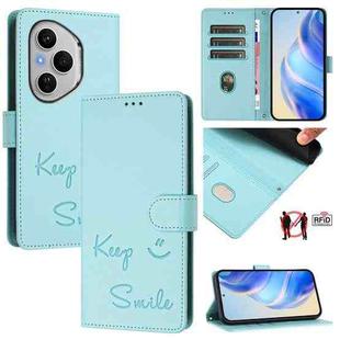 For Honor 400 Pro 5G Smile Embossing RFID Leather Phone Case(Mint Green)