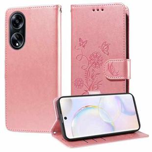 For OPPO A1 / A98 / F23 5G Embossed Butterfly Flowers Leather Phone Case(Rose Gold)