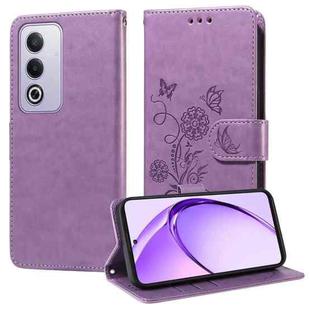 For OPPO A3 Pro 5G Global / India Embossed Butterfly Flowers Leather Phone Case(Purple)