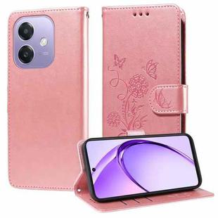 For OPPO A3x 4G / A3x 5G India Embossed Butterfly Flowers Leather Phone Case(Rose Gold)