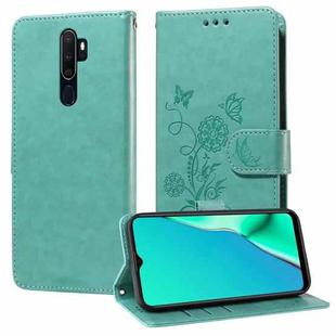 For OPPO A9 2020 / A11x / A5 2020 / A11 Embossed Butterfly Flowers Leather Phone Case(Green)