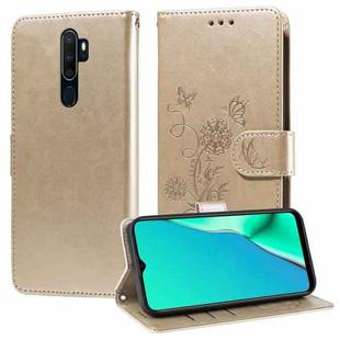 For OPPO A9 2020 / A11x / A5 2020 / A11 Embossed Butterfly Flowers Leather Phone Case(Gold)