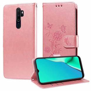 For OPPO A9 2020 / A11x / A5 2020 / A11 Embossed Butterfly Flowers Leather Phone Case(Rose Gold)