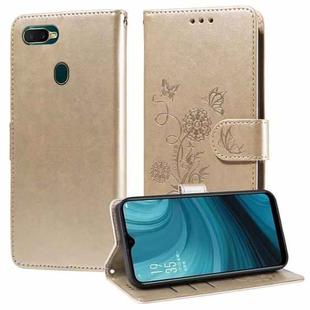 For OPPO A12 / A12s / A11k Embossed Butterfly Flowers Leather Phone Case(Gold)