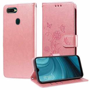 For OPPO A12 / A12s / A11k Embossed Butterfly Flowers Leather Phone Case(Rose Gold)