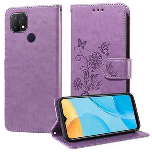 For OPPO A15 4G India / A15s / A16k / A16e Embossed Butterfly Flowers Leather Phone Case(Purple)