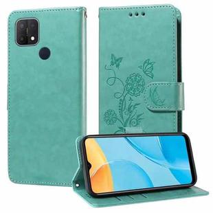 For OPPO A15 4G India / A15s / A16k / A16e Embossed Butterfly Flowers Leather Phone Case(Green)