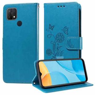 For OPPO A15 4G India / A15s / A16k / A16e Embossed Butterfly Flowers Leather Phone Case(Blue)