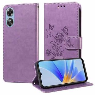 For OPPO A17 4G Global / A17k Global Embossed Butterfly Flowers Leather Phone Case(Purple)