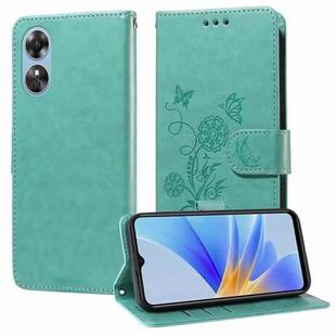 For OPPO A17 4G Global / A17k Global Embossed Butterfly Flowers Leather Phone Case(Green)