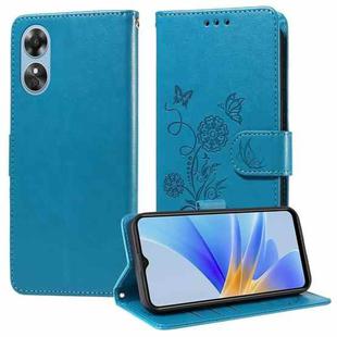 For OPPO A17 4G Global / A17k Global Embossed Butterfly Flowers Leather Phone Case(Blue)