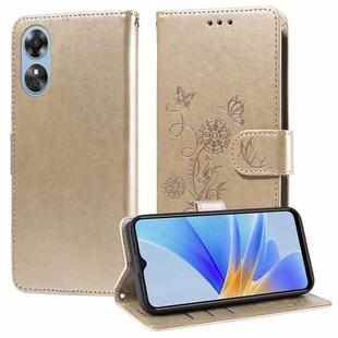 For OPPO A17 4G Global / A17k Global Embossed Butterfly Flowers Leather Phone Case(Gold)