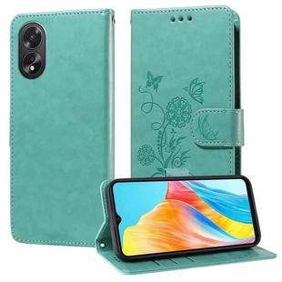 For OPPO A38 4G Global / A18 4G Embossed Butterfly Flowers Leather Phone Case(Green)