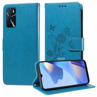 For OPPO A54 4G / A54s / A55 4G / 5G / A53s 5G Embossed Butterfly Flowers Leather Phone Case(Blue)