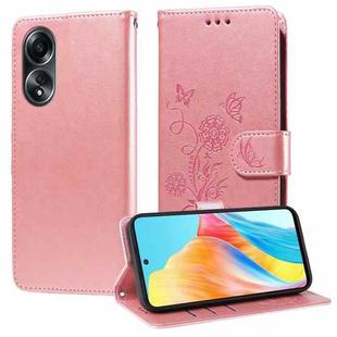 For OPPO A58 4G Embossed Butterfly Flowers Leather Phone Case(Rose Gold)