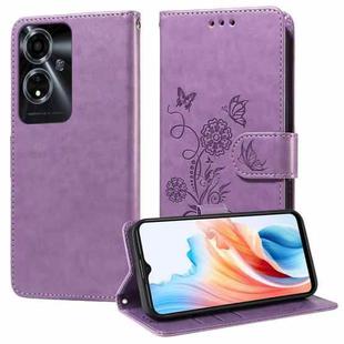 For OPPO A59 5G Embossed Butterfly Flowers Leather Phone Case(Purple)