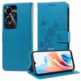 For OPPO A59 5G Embossed Butterfly Flowers Leather Phone Case(Blue)