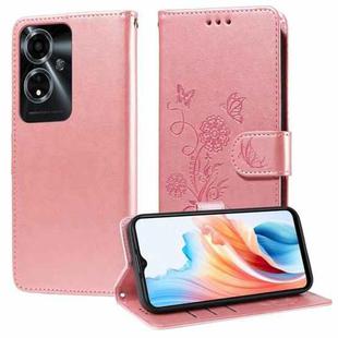 For OPPO A59 5G Embossed Butterfly Flowers Leather Phone Case(Rose Gold)