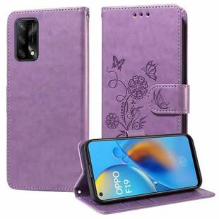 For OPPO A74 4G / F19 4G / F19s / A95 4G Embossed Butterfly Flowers Leather Phone Case(Purple)