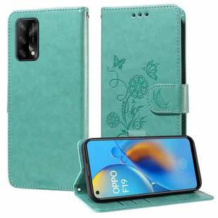 For OPPO A74 4G / F19 4G / F19s / A95 4G Embossed Butterfly Flowers Leather Phone Case(Green)