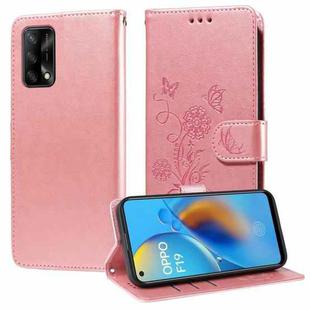 For OPPO A74 4G / F19 4G / F19s / A95 4G Embossed Butterfly Flowers Leather Phone Case(Rose Gold)