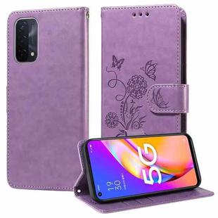 For OPPO A74 5G / A54 5G Embossed Butterfly Flowers Leather Phone Case(Purple)