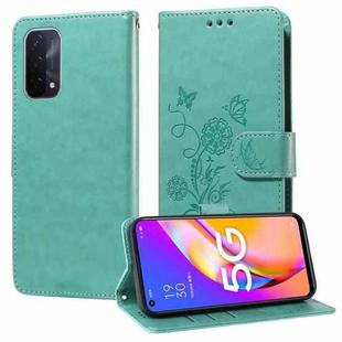 For OPPO A74 5G / A54 5G Embossed Butterfly Flowers Leather Phone Case(Green)