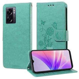 For OPPO A77 4G / 5G / A77s 4G Global Embossed Butterfly Flowers Leather Phone Case(Green)