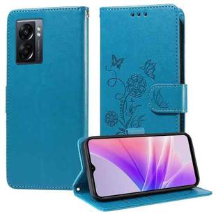 For OPPO A77 4G / 5G / A77s 4G Global Embossed Butterfly Flowers Leather Phone Case(Blue)