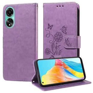 For OPPO A78 4G Embossed Butterfly Flowers Leather Phone Case(Purple)