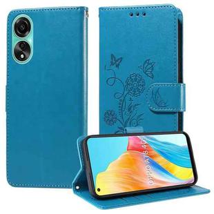 For OPPO A78 4G Embossed Butterfly Flowers Leather Phone Case(Blue)