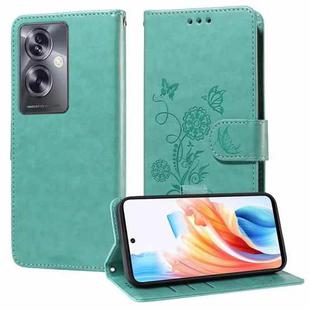 For OPPO A79 5G Embossed Butterfly Flowers Leather Phone Case(Green)