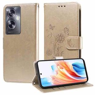 For OPPO A79 5G Embossed Butterfly Flowers Leather Phone Case(Gold)