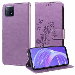 For OPPO A92s / A53 5G / A72 5G / A73 5G Embossed Butterfly Flowers Leather Phone Case(Purple)