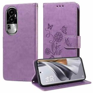 For OPPO Reno10 / Reno10 Pro Global Embossed Butterfly Flowers Leather Phone Case(Purple)