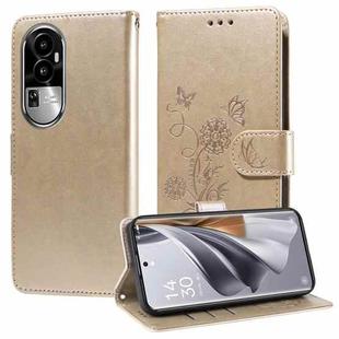 For OPPO Reno10 / Reno10 Pro Global Embossed Butterfly Flowers Leather Phone Case(Gold)