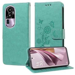 For OPPO Reno10 Pro+ Global Embossed Butterfly Flowers Leather Phone Case(Green)