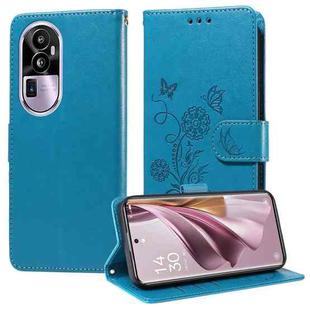 For OPPO Reno10 Pro+ Global Embossed Butterfly Flowers Leather Phone Case(Blue)