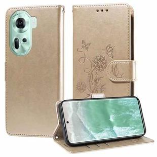 For OPPO Reno11 5G Global Embossed Butterfly Flowers Leather Phone Case(Gold)