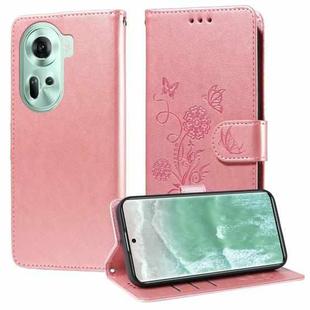 For OPPO Reno11 5G Global Embossed Butterfly Flowers Leather Phone Case(Rose Gold)