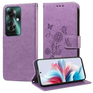 For OPPO Reno11 F / F25 Pro Global Embossed Butterfly Flowers Leather Phone Case(Purple)