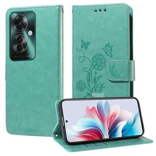 For OPPO Reno11 F / F25 Pro Global Embossed Butterfly Flowers Leather Phone Case(Green)