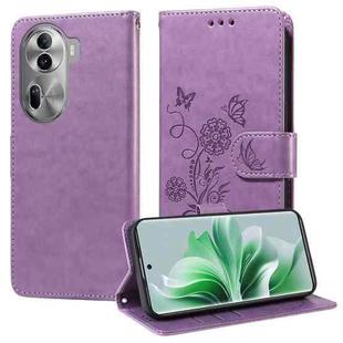 For OPPO Reno11 Pro Global Embossed Butterfly Flowers Leather Phone Case(Purple)