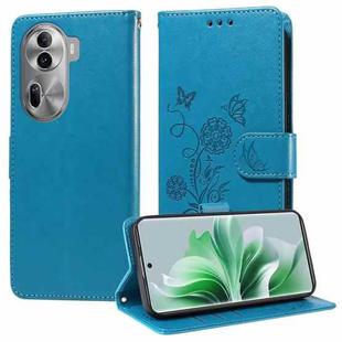 For OPPO Reno11 Pro Global Embossed Butterfly Flowers Leather Phone Case(Blue)