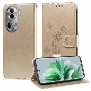 For OPPO Reno11 Pro Global Embossed Butterfly Flowers Leather Phone Case(Gold)