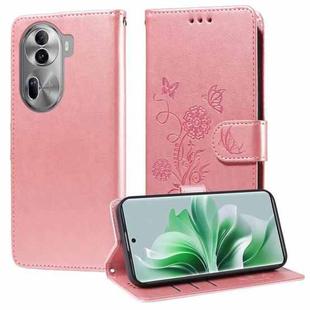 For OPPO Reno11 Pro Global Embossed Butterfly Flowers Leather Phone Case(Rose Gold)