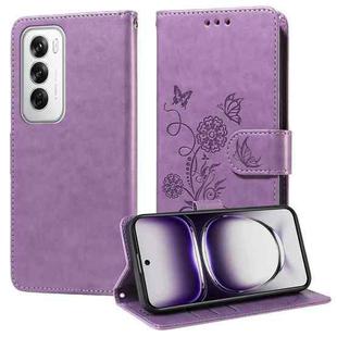 For OPPO Reno12 5G Global Embossed Butterfly Flowers Leather Phone Case(Purple)